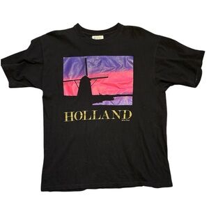 Black Short Sleeve Tee with Scenic Graphic Design